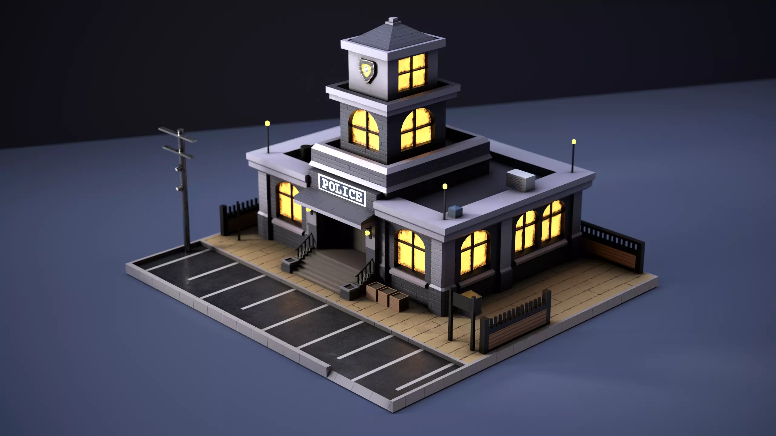 Stylized Police Station Low-poly 3D model_0