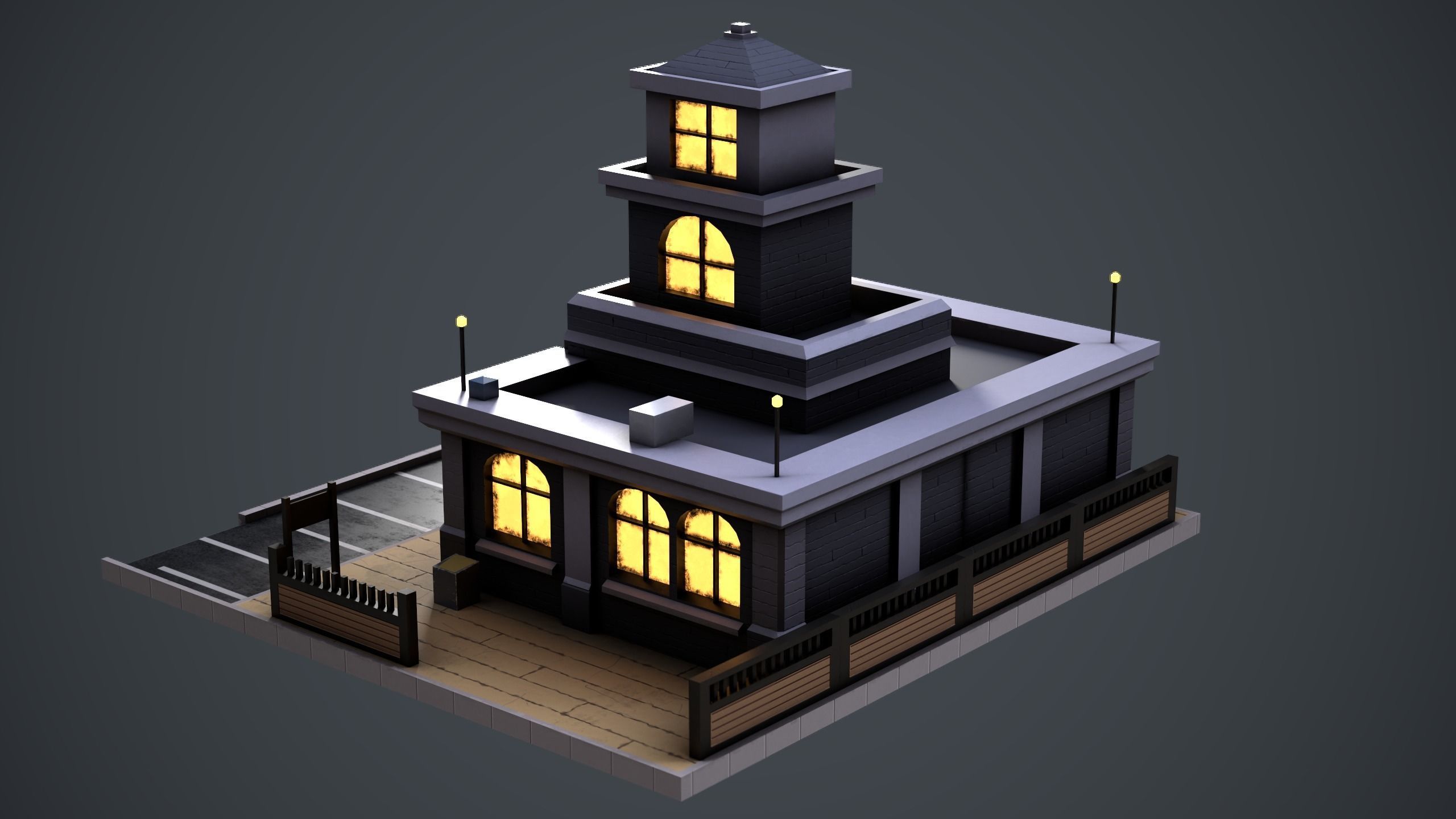 Stylized Police Station Low-poly 3D model_4