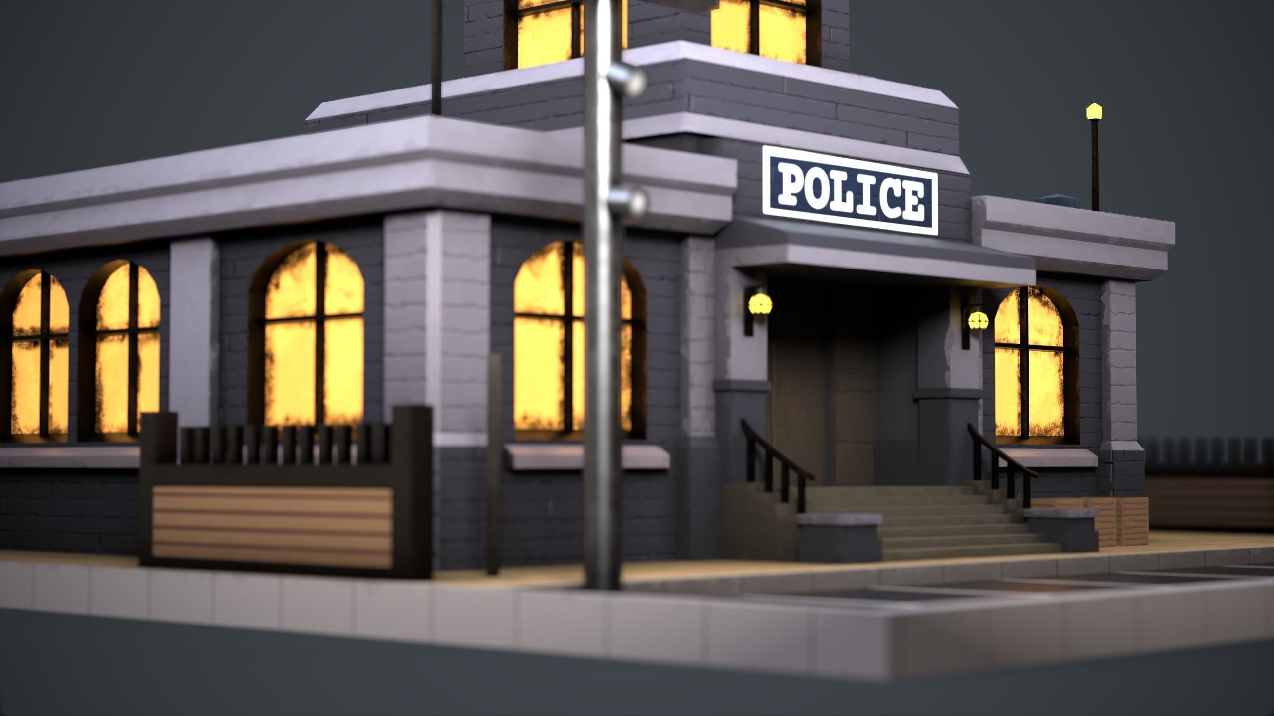 Stylized Police Station Low-poly 3D model_5
