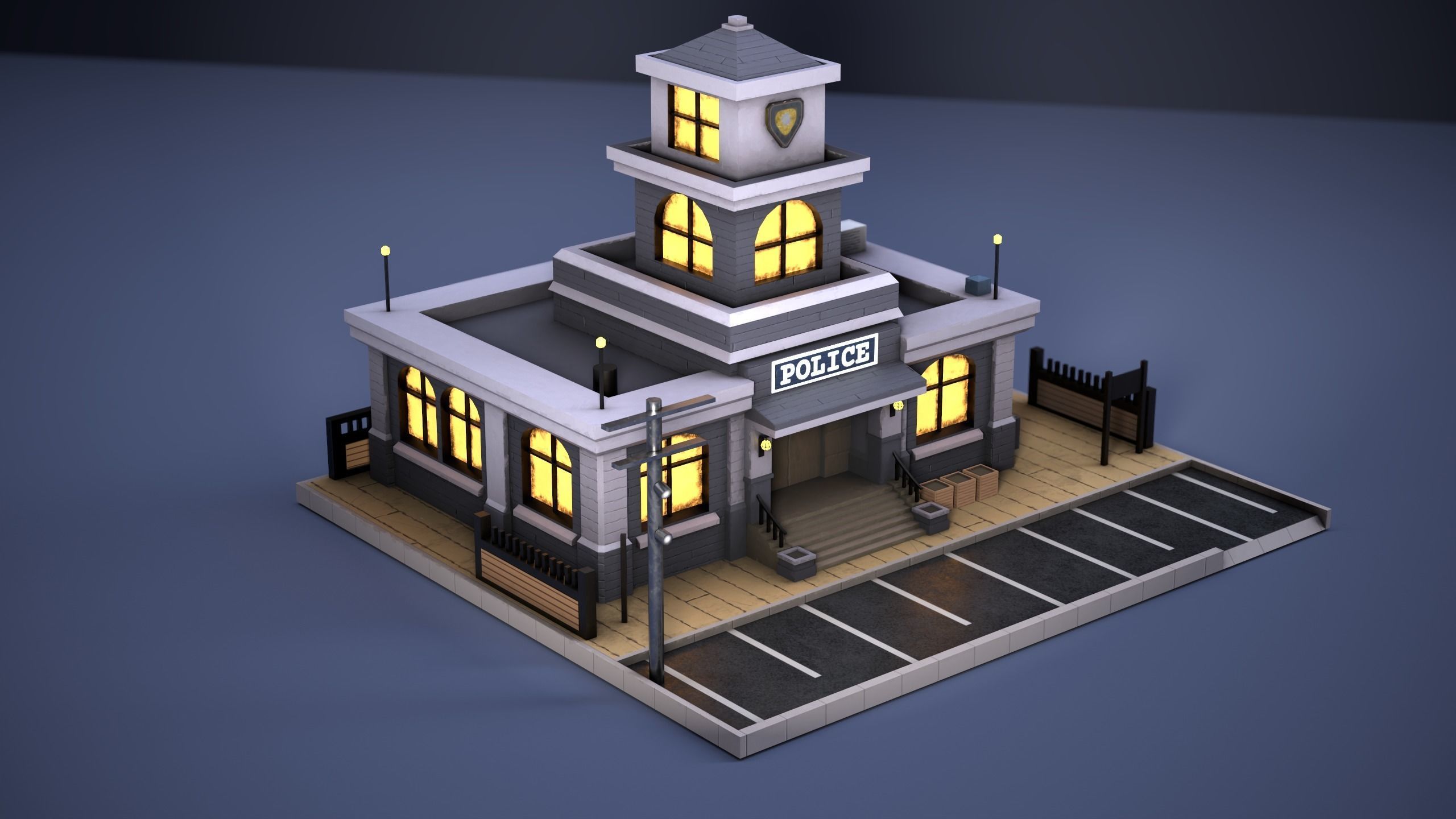 Stylized Police Station Low-poly 3D model_1