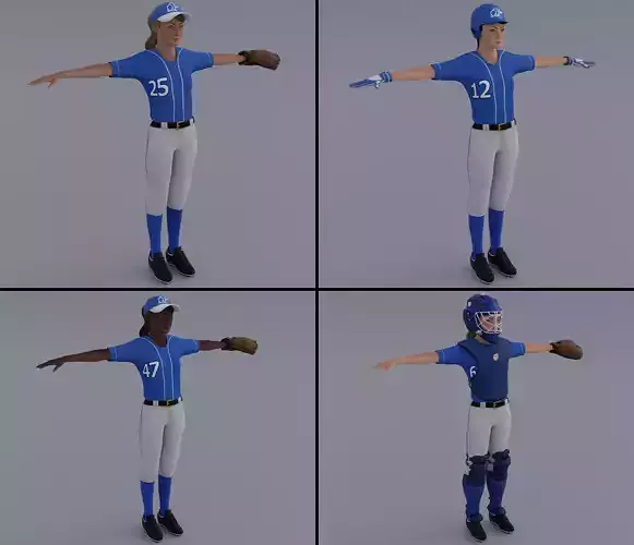 Female Softball Players Pack - Rigged 3D model