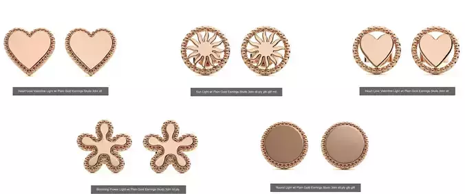 5 Light wt Plain Gold Earrings Studs 3dm stl ply 