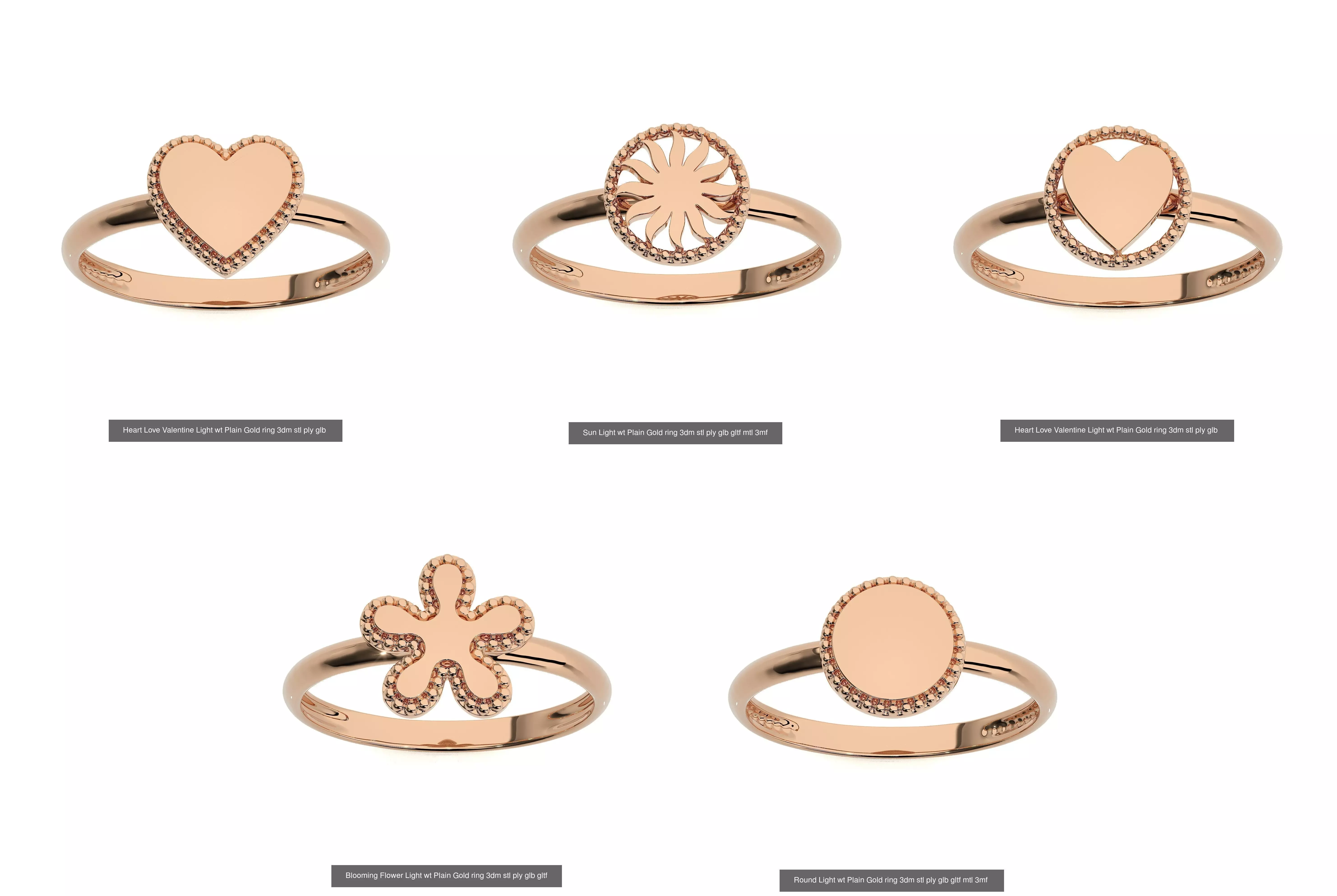5 ight wt Plain Gold ring 3dm stl ply glb render details 3D Model Collection_0