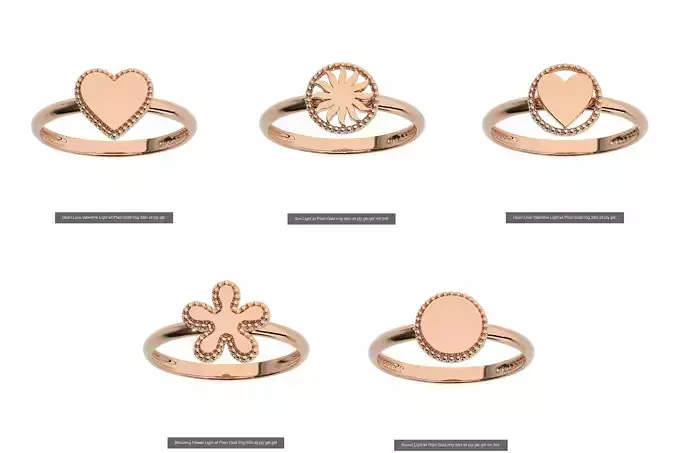 5 ight wt Plain Gold ring 3dm stl ply glb render details 3D Model Collection