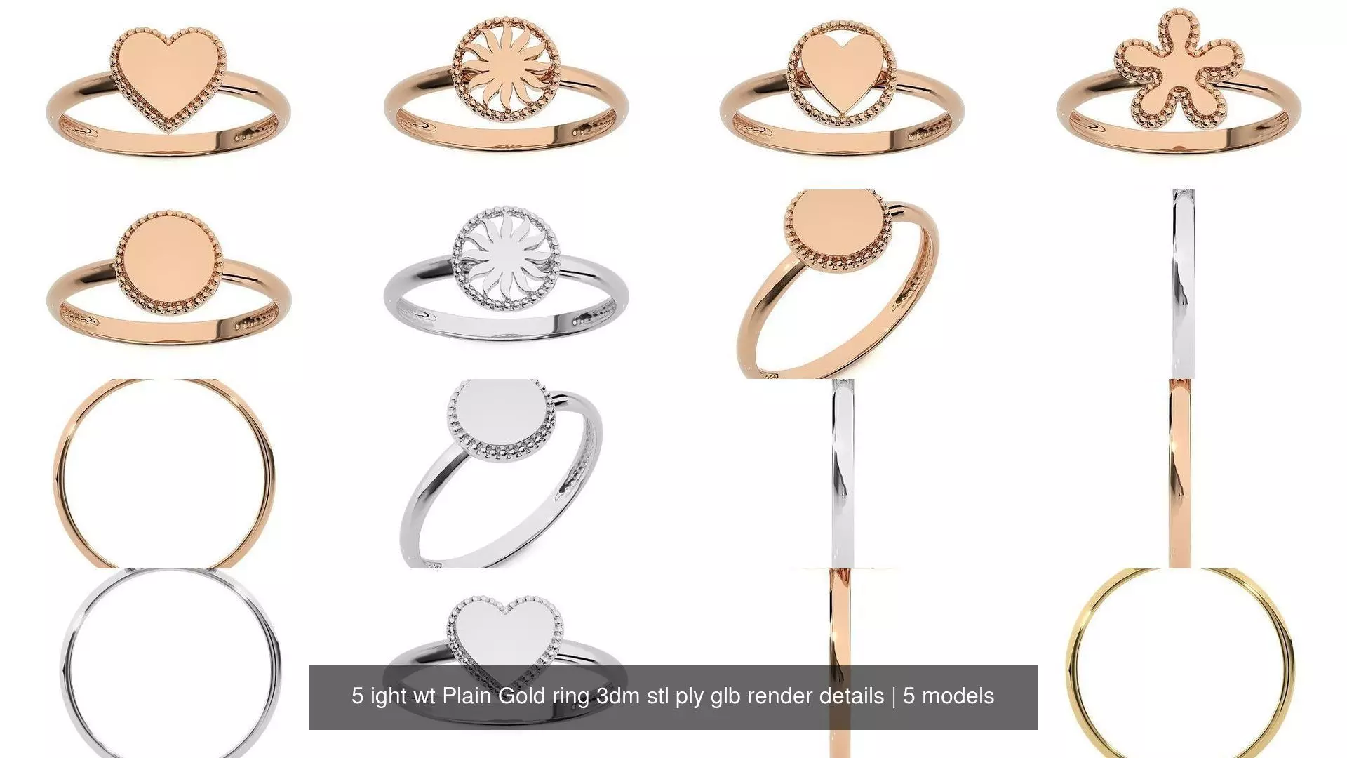 5 ight wt Plain Gold ring 3dm stl ply glb render details 3D Model Collection_1