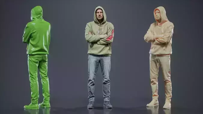 Green Hoodie Man 007 RAW Scan 3D model