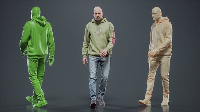 Green Hoodie Man Walking 003 RAW Scan 3D model