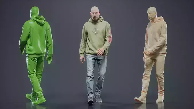 Green Hoodie Man Walking 003 RAW Scan 3D model