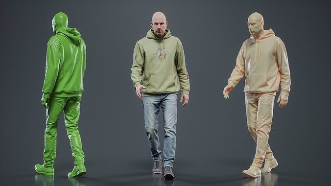 Green Hoodie Man Walking 002 RAW Scan 3D model