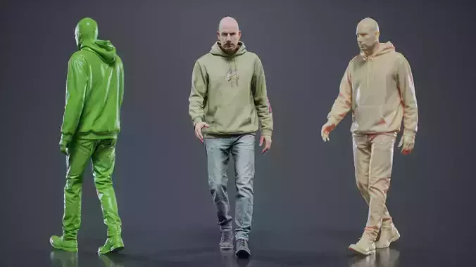 Green Hoodie Man Walking 002 RAW Scan 3D model