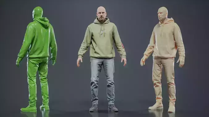 Green Hoodie Man 001 RAW Scan 3D model