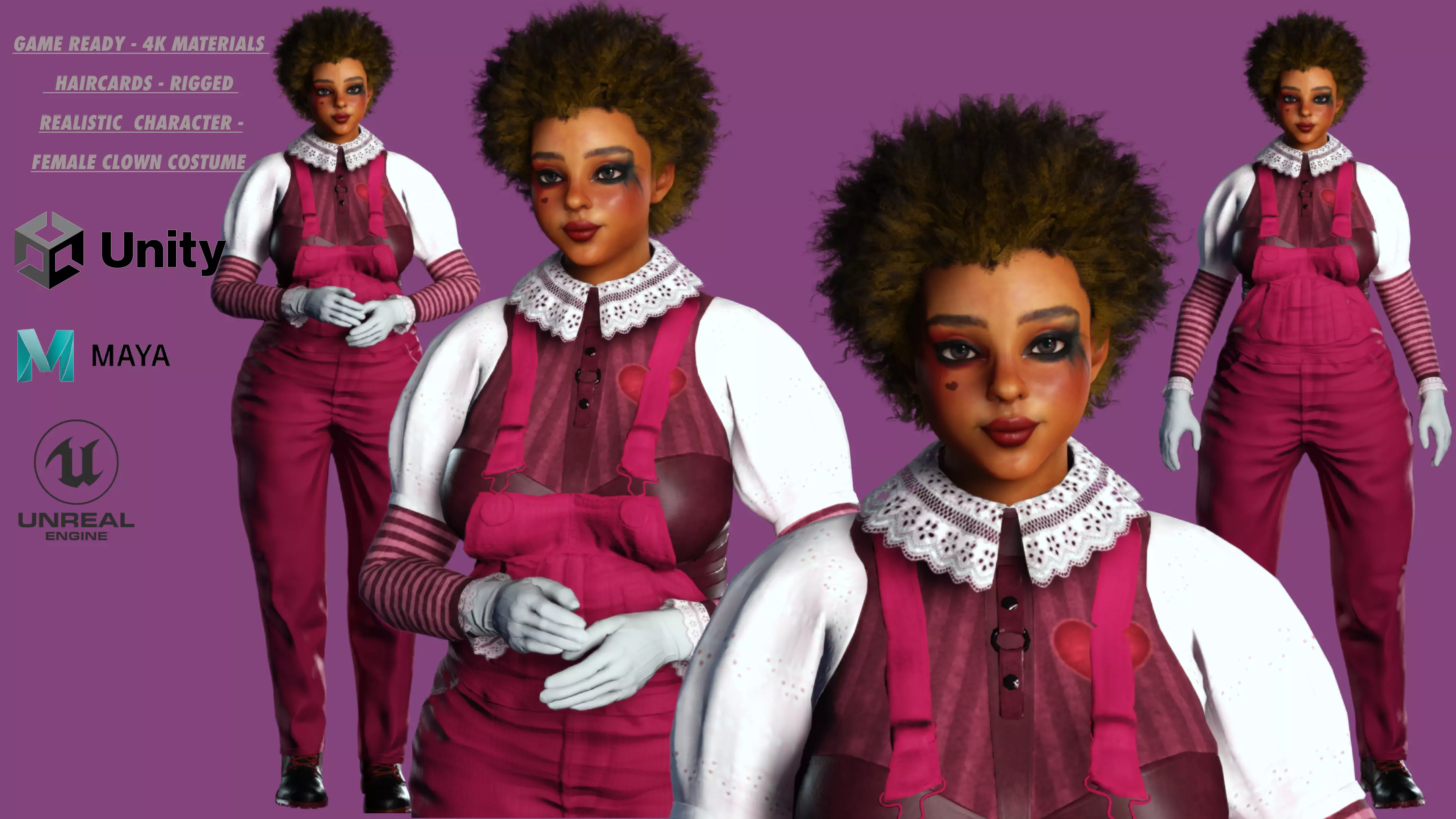 AAA 3D REALISTIC CHARACTER - FEMALE CLOWN COSPLAY Low-poly 3D model_0