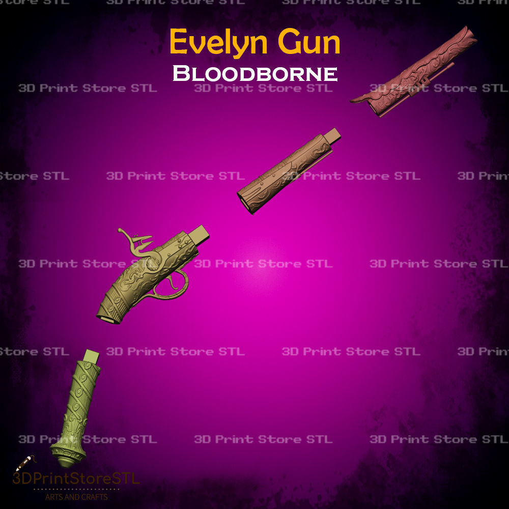 Evelyn Gun Cosplay Bloodborne - STL File 3D print model_4