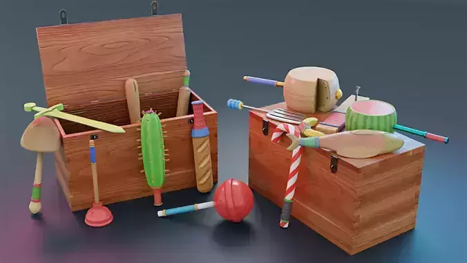 Ridiculous Weapons Pack Game Assets Low-poly 3D model
