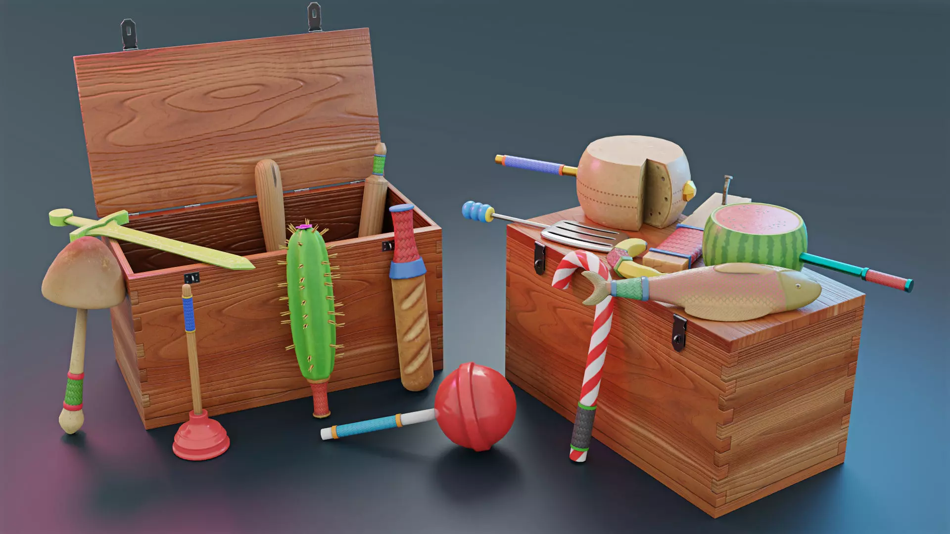 Ridiculous Weapons Pack Game Assets Low-poly 3D model_0