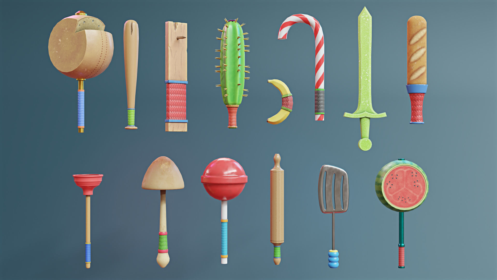 Ridiculous Weapons Pack Game Assets Low-poly 3D model_4