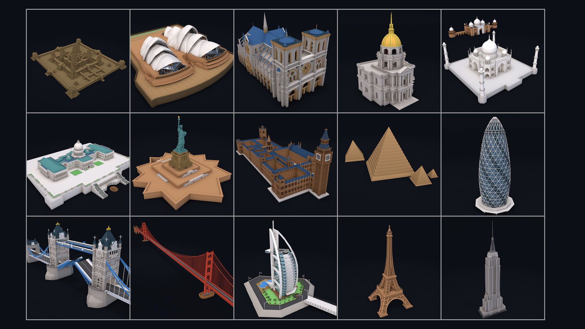 World Landmarks Monument  Mega Pack Collection Low-poly 3D model_2