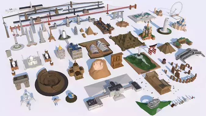 World Landmarks Monument  Mega Pack Collection Low-poly 3D model World Landmarks Monument  Mega Pack Collection Low-poly 3D model