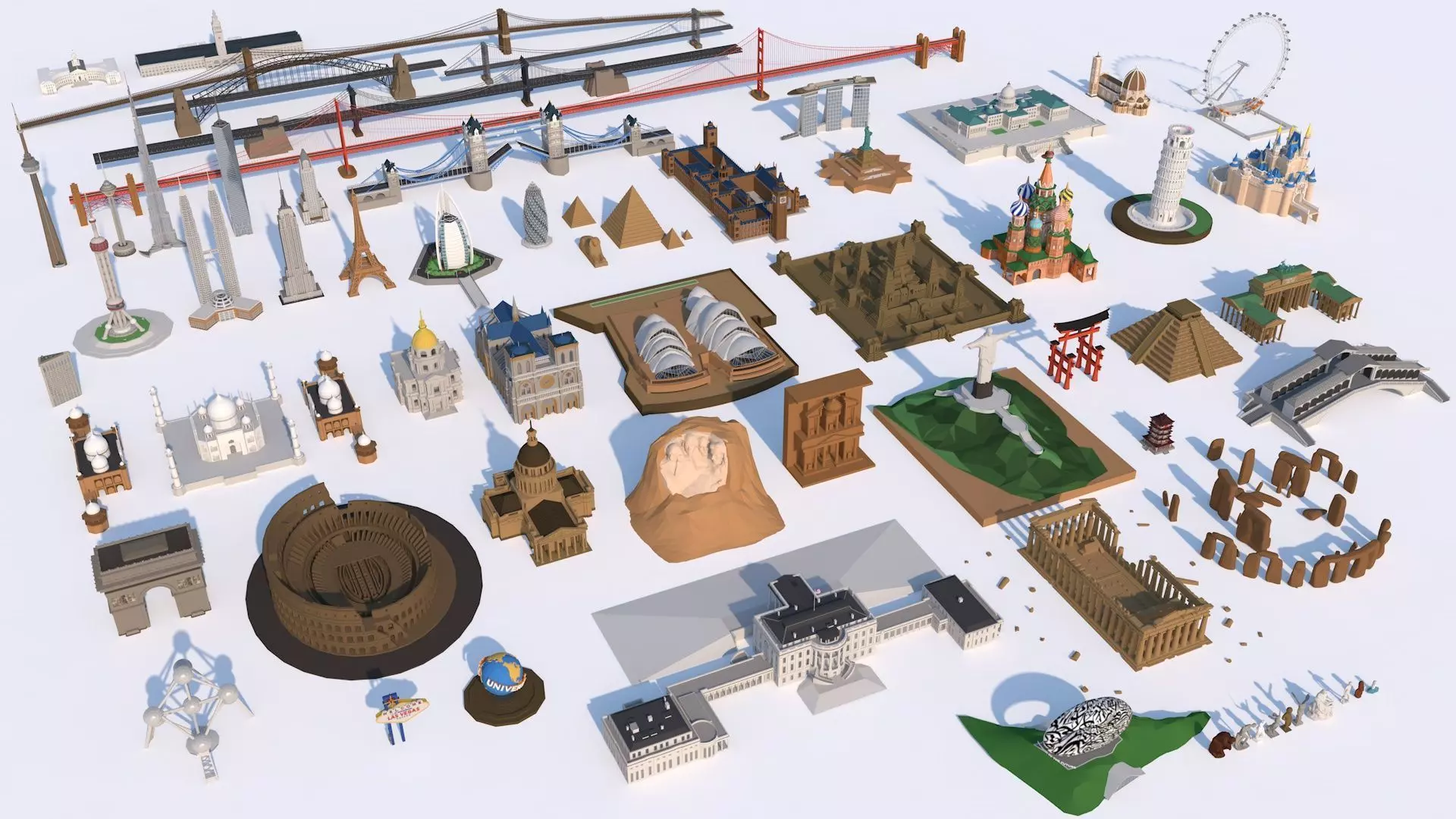 World Landmarks Monument  Mega Pack Collection Low-poly 3D model_0