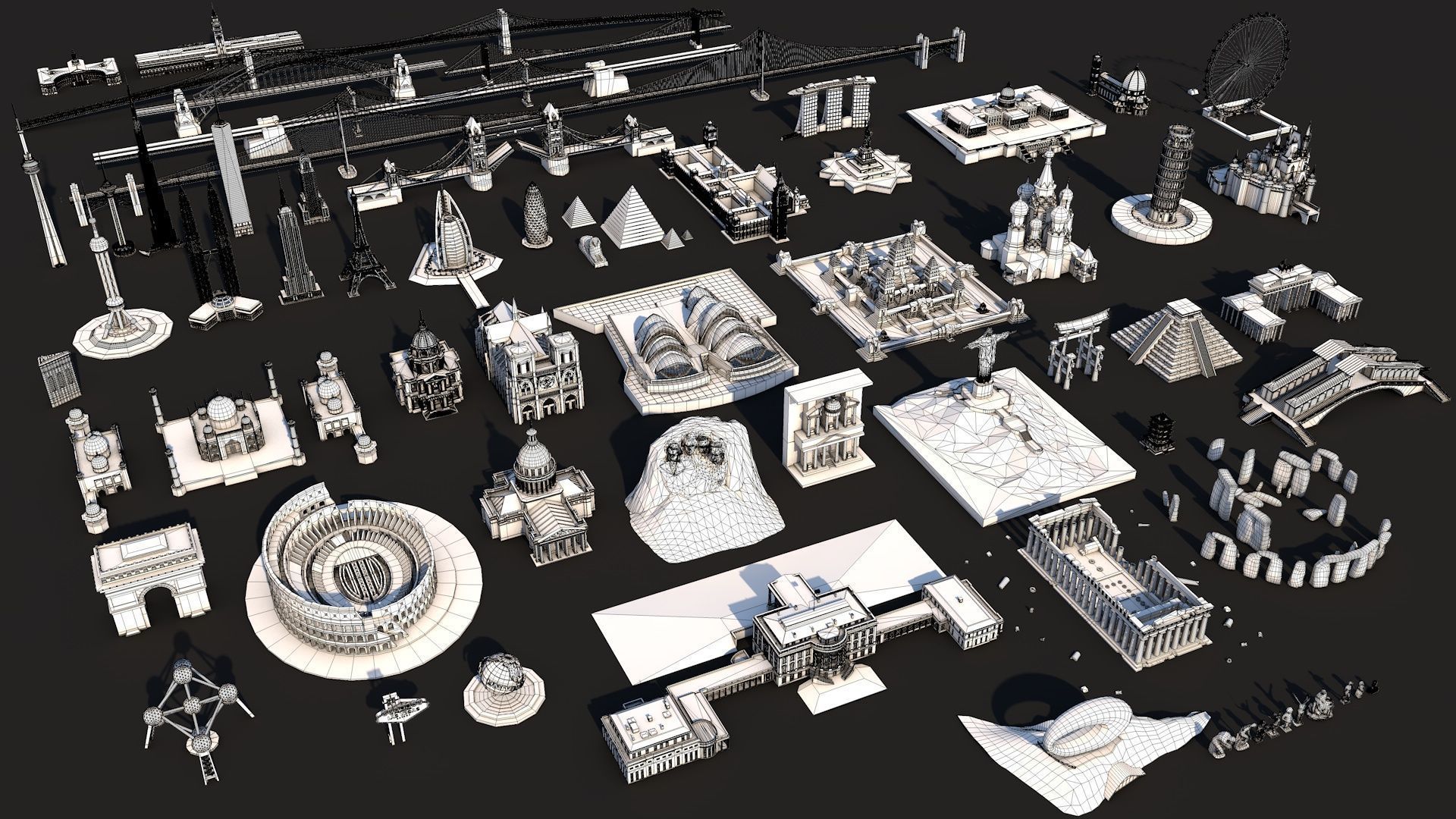 World Landmarks Monument  Mega Pack Collection Low-poly 3D model_1