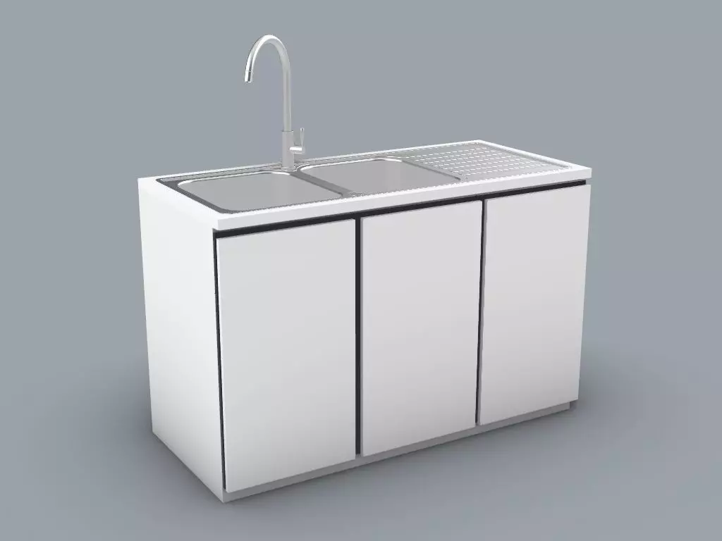 Two Hole Kitchen Sink Counter 3D model_0