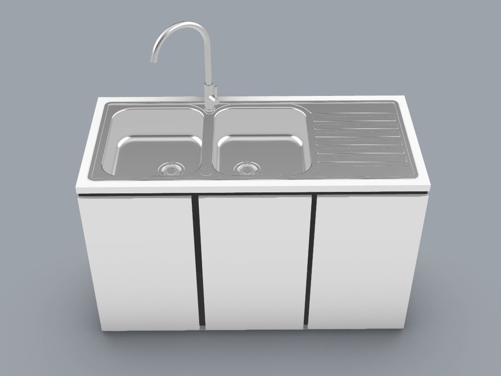 Two Hole Kitchen Sink Counter 3D model_1
