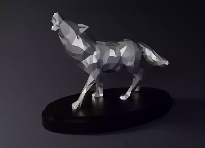 LOW POLY WOLF STATUE