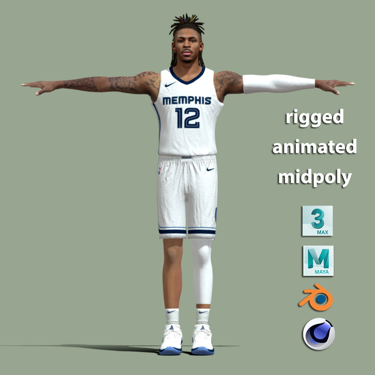 T-Pose rigged Ja Morant Memphis Grizzlies 3D model_2