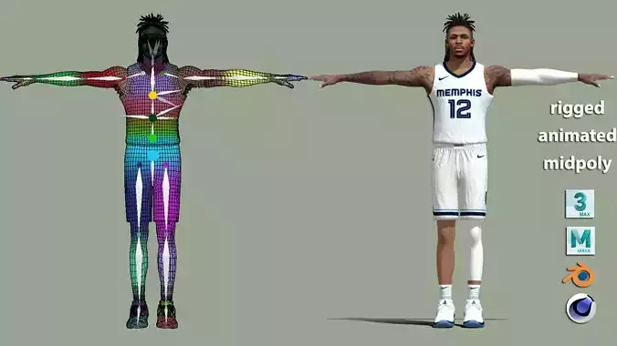 T-Pose rigged Ja Morant Memphis Grizzlies 3D model