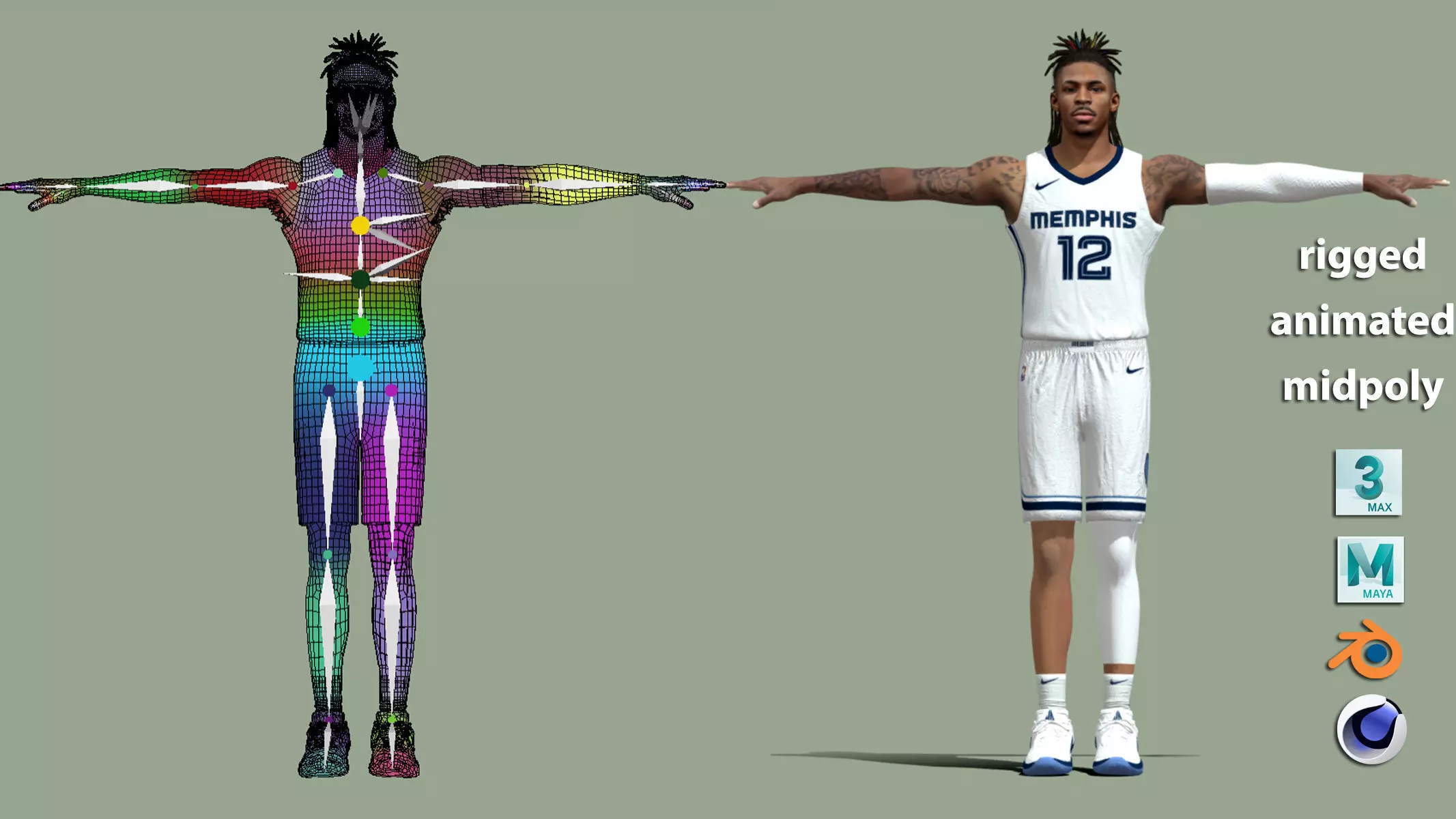 T-Pose rigged Ja Morant Memphis Grizzlies 3D model_0