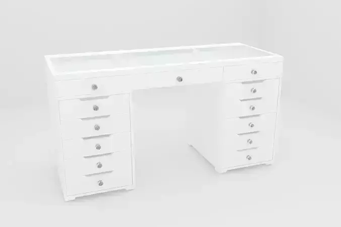 Vanity Station Makeup Dressing Table with Glass Top 13 drawers
