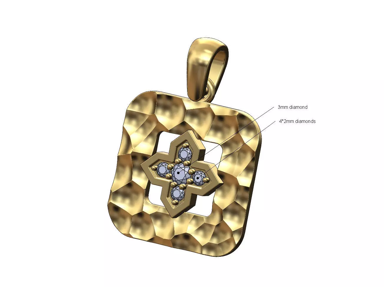 Hammered diamond Moroccan Maltese star open square pendant 3D print model