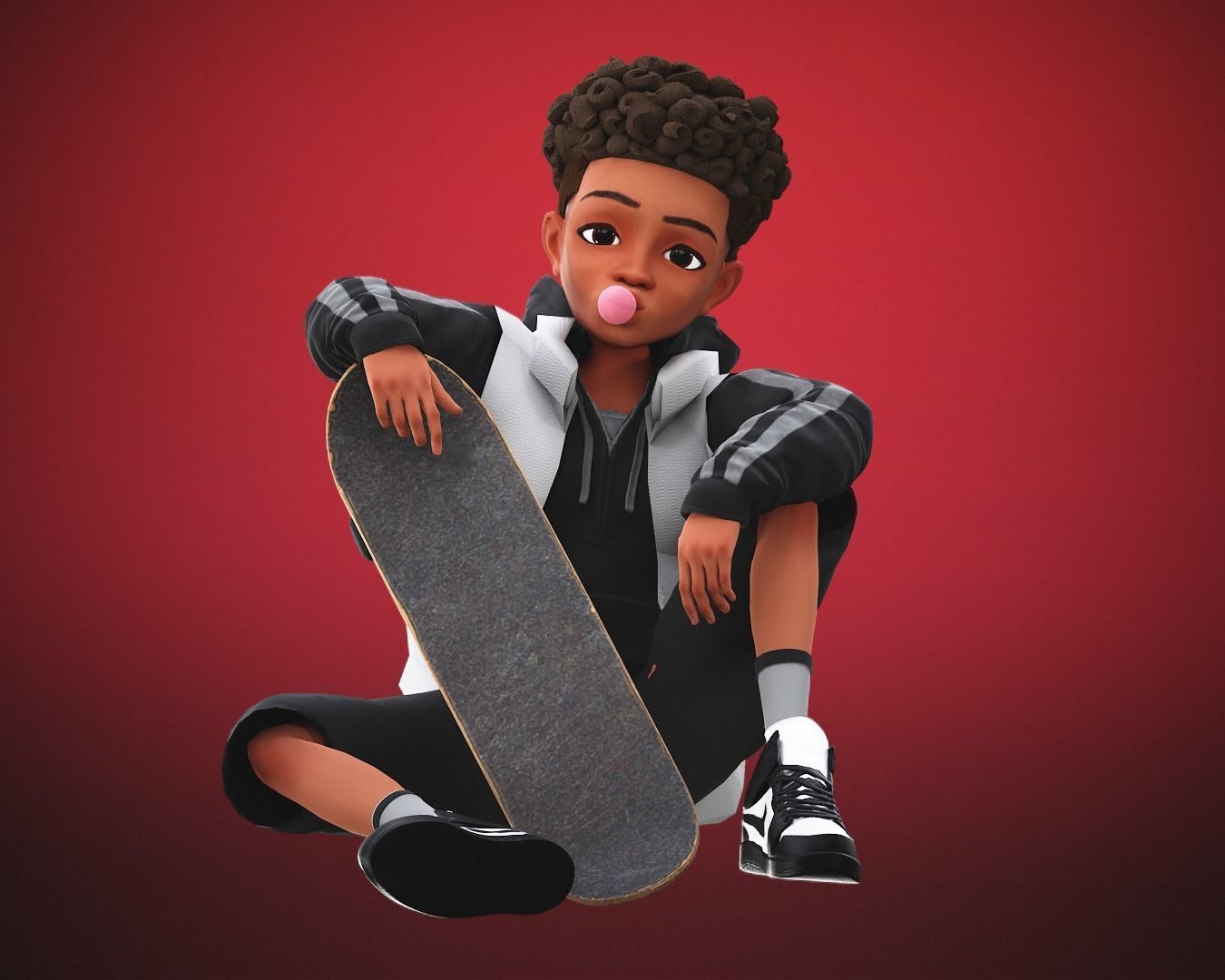 Game Stylized Cartoon Black Boy Low-poly 3D model_9
