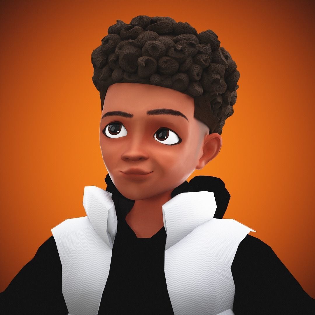 Game Stylized Cartoon Black Boy Low-poly 3D model_17
