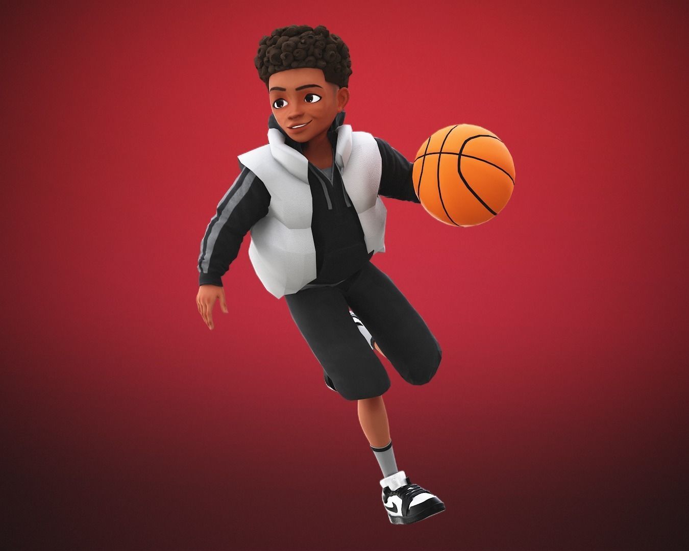 Game Stylized Cartoon Black Boy Low-poly 3D model_7