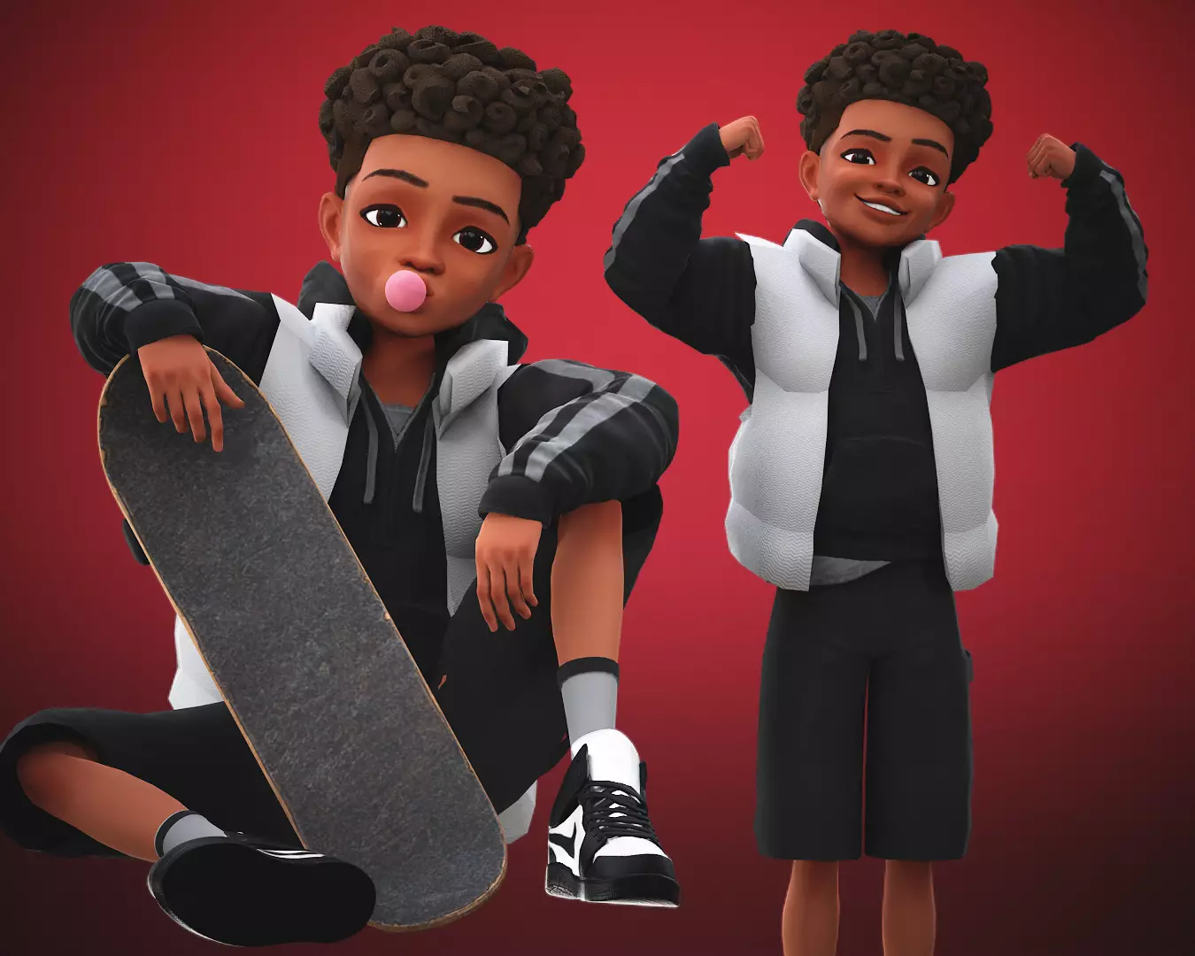 Game Stylized Cartoon Black Boy Low-poly 3D model_0