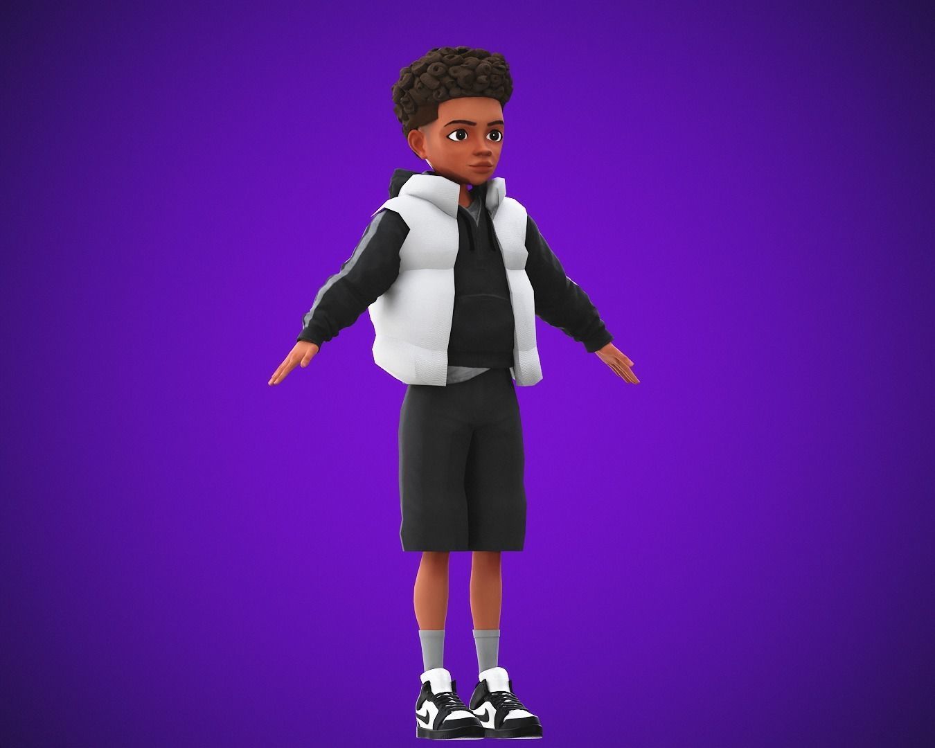Game Stylized Cartoon Black Boy Low-poly 3D model_11