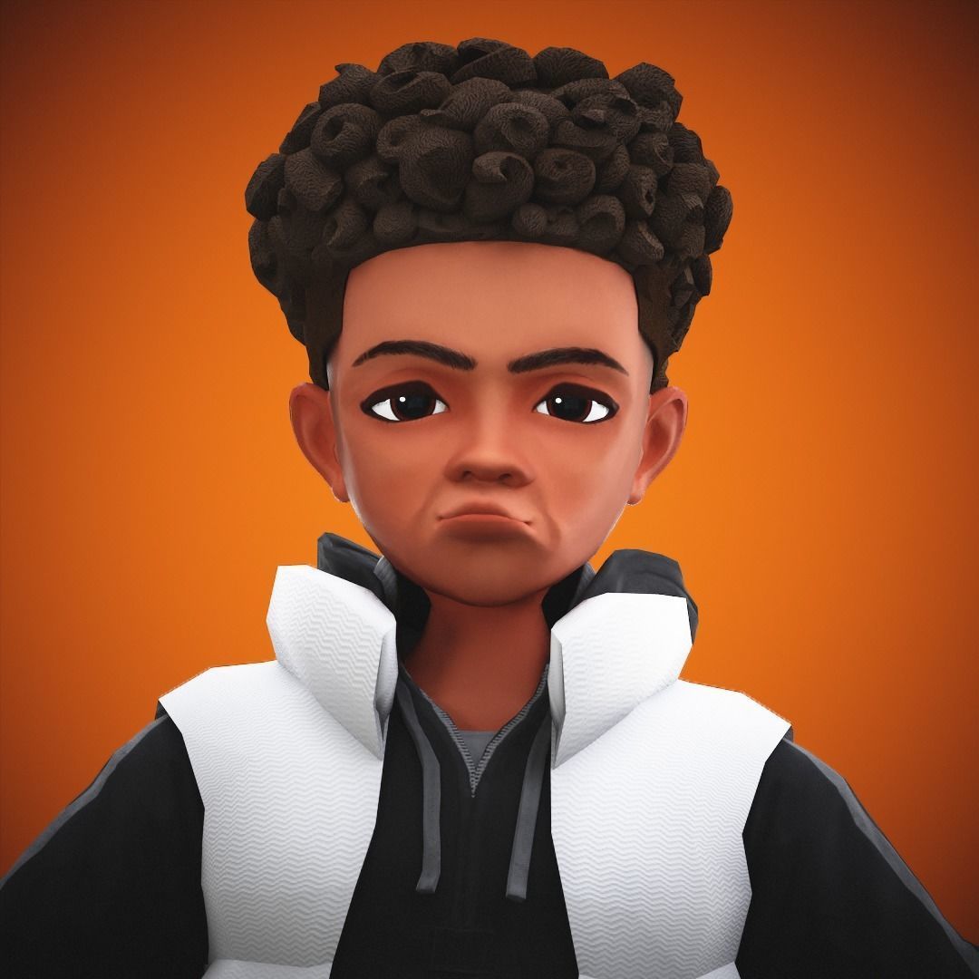 Game Stylized Cartoon Black Boy Low-poly 3D model_19