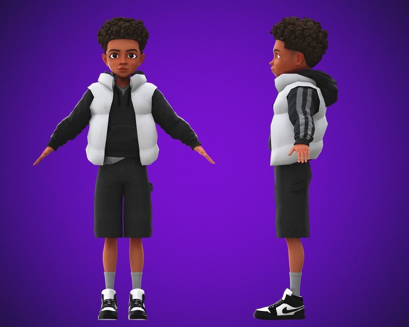 Game Stylized Cartoon Black Boy Low-poly 3D model_4