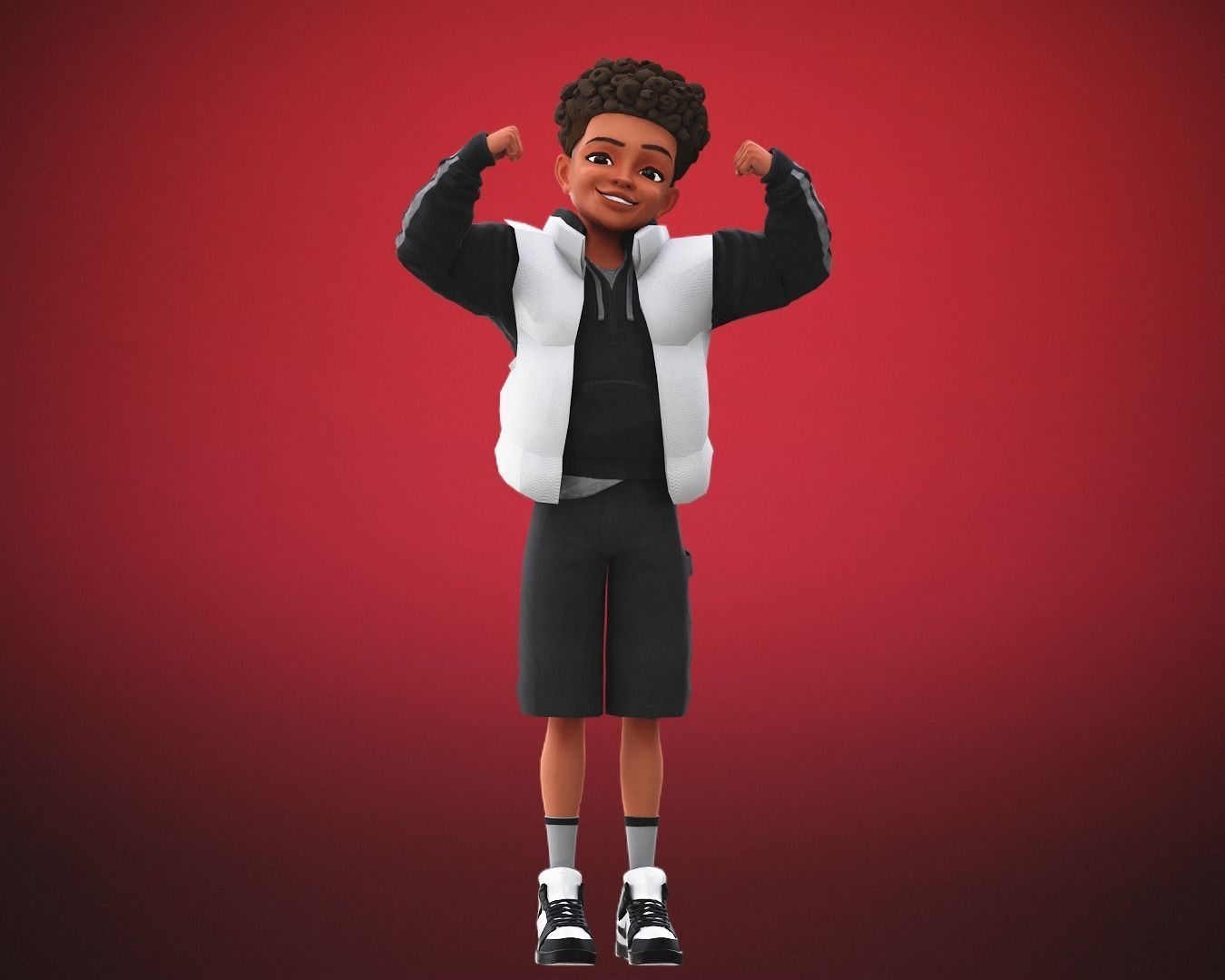 Game Stylized Cartoon Black Boy Low-poly 3D model_8