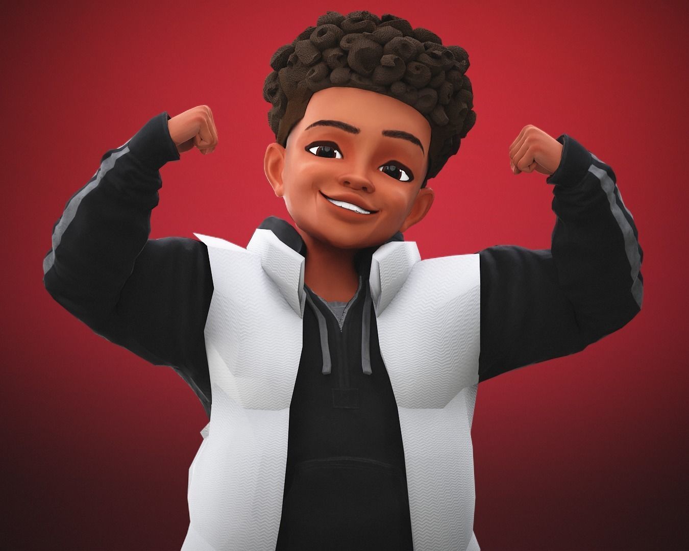 Game Stylized Cartoon Black Boy Low-poly 3D model_1