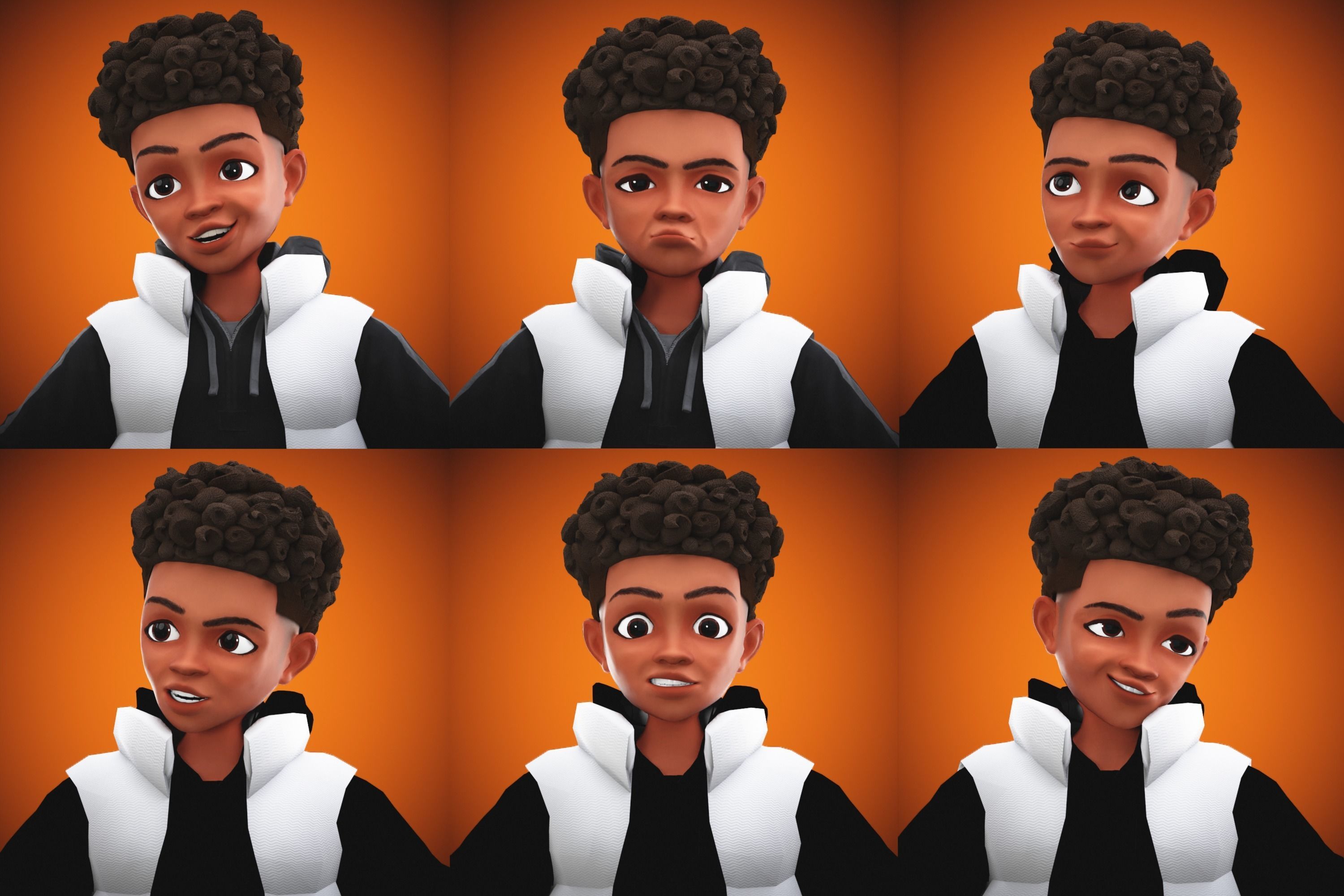 Game Stylized Cartoon Black Boy Low-poly 3D model_3