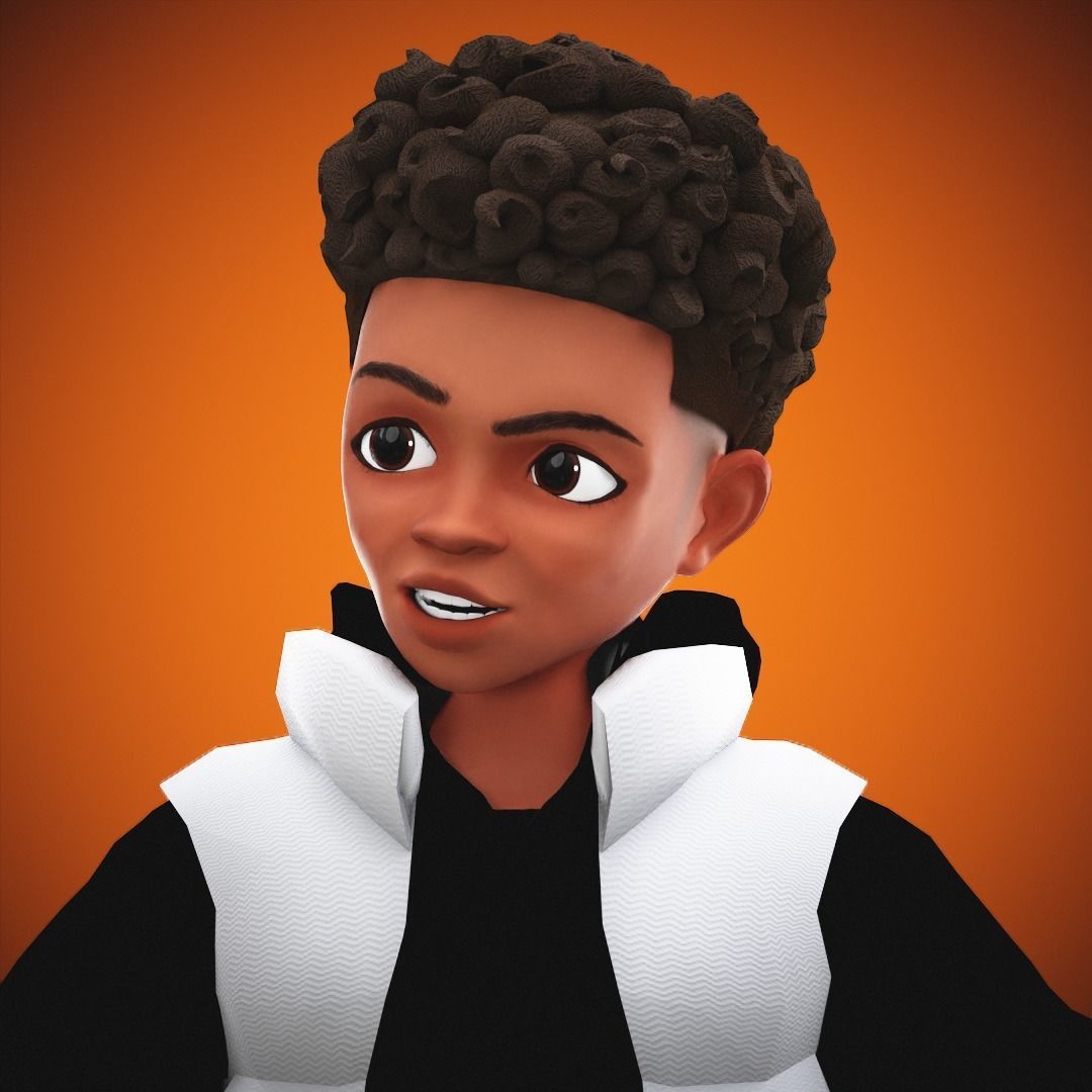 Game Stylized Cartoon Black Boy Low-poly 3D model_21