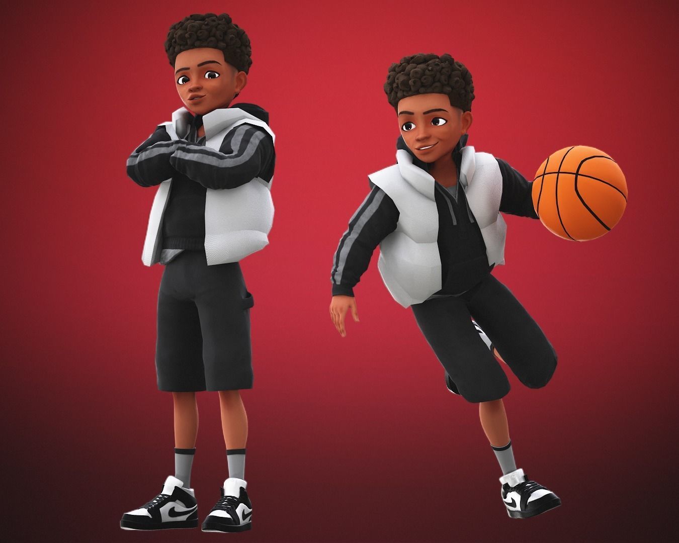 Game Stylized Cartoon Black Boy Low-poly 3D model_6