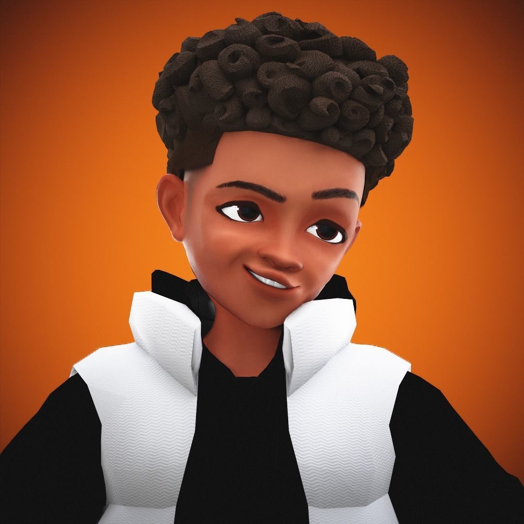 Game Stylized Cartoon Black Boy Low-poly 3D model_16