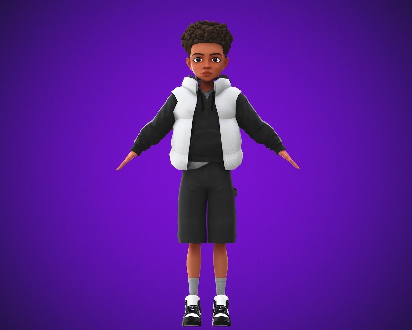 Game Stylized Cartoon Black Boy Low-poly 3D model_10