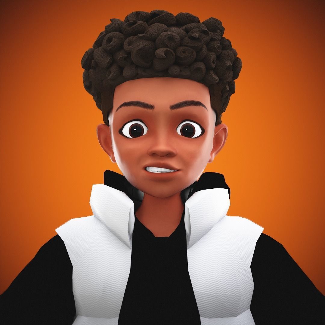 Game Stylized Cartoon Black Boy Low-poly 3D model_18