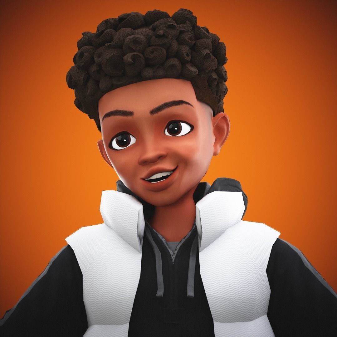 Game Stylized Cartoon Black Boy Low-poly 3D model_20