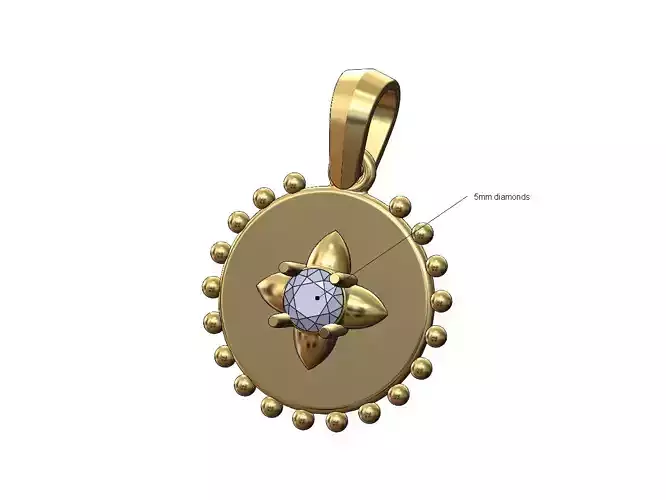 Beaded 5mm spiked diamond setting coin pendant charm