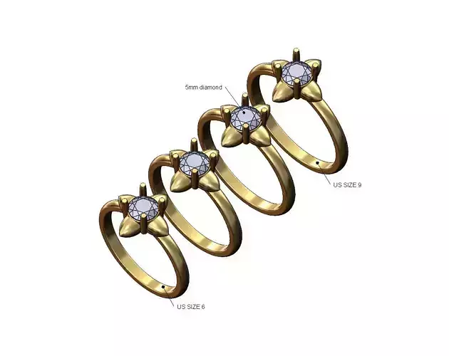 Spike 5mm diamond solitaire ring US sizes 6to9